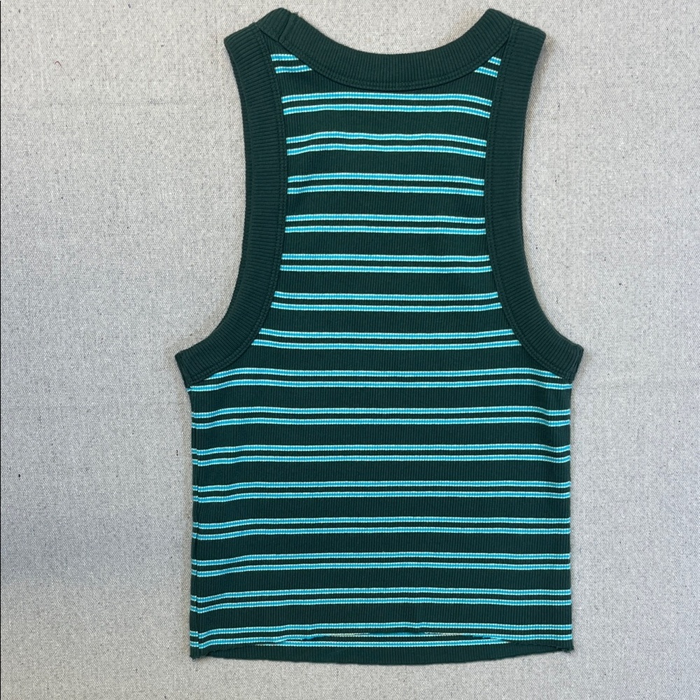 aerie Dark Green Tank with Teal and White Stripes - Picture 8 of 8